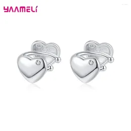 Backs Earrings S925 Sterling Silver Jewely Gift For Lover Couple Romantic Heart Design Zircon Inlay Stud With Butterfly Back Stoppers