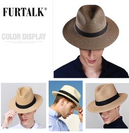 FURTALK Summer for Women Men Panama Straw Hats Travel Beach Sun Wide Brim Fedora Jazz Hat Y2007165487461