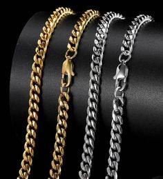 Chains Hip Hop Cuban Link Chain Necklace 18K Real Gold Plated Stainless Steel Metal For Men 4Mm 6Mm 8Mm Drop Delivery Jewelr Dhgar2254817