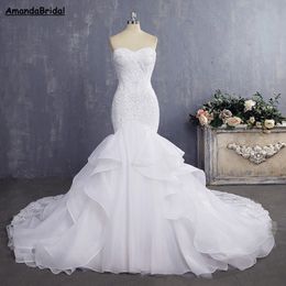 Amandabridal Bride Dress Sexy Mermaid Wedding Dresses Vintage Lace Bridal Gown 2022 With Detachable Straps Pleat Layer 337f