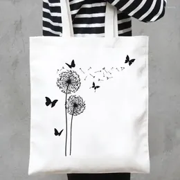 Shopping Bags Casual Plant Butterfly Trend Cute 90s Girls Women Fashion Tote Bag Print Canvas Shopper Handbags Shoulder