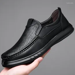 Casual Shoes 2024 For Men Genuine Leather Spring Summer Microporous Sandals Comfortable Loafers