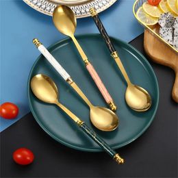 Spoons Marble Pattern Ice Cream Spoon Eco-friendly Coffee Colored Mirror Polishing Dessert Scoop For Gift Tableware Soup