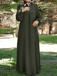 Ethnic Clothing ZANZEA Autumn WSolid Dubai Turkey Abaya Hijab Dress omen Vintage Long Slve Muslim Maxi Dress Casual Robe Femme Sundress 2023 T240510