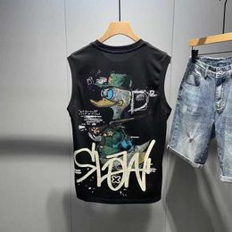 100% cotton summer new American fashion brand back fun cartoon sleeveless printed T-shirt vest relaxed casual