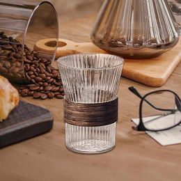 Wine Glasses Glass Cup Tea Cups With Wood Cover Heat Resistant Textured Clear Drink For Milk Ice Juice Cocktail Iced Coffee