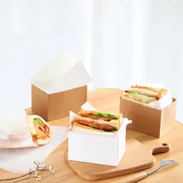 Gift Wrap 500pcs Kraft Paper Sandwiches Wrapping Box Thick Egg Toast Bread Breakfast Packaging Burger Teatime Tray