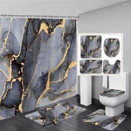 Shower Curtains Abstract Gray Marble Curtain Set Gold Line Texture Modern Geometric Home Bathroom Decor Carpet Bath Mat Toilet Lid Cover