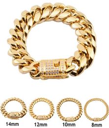 8mm10mm12mm14mm16mm18mm Mens 14K Gold Plated Stainless Steel Bracelets High Polished Miami Cuban Link Punk Curb Gold Bracelet6570396