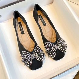 Casual Shoes Flats For Women Spring Summer Beautiful Crystal Bowknot Loafers Girl Comfortable Slip-on Boat 34-43