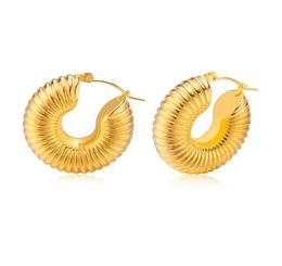 Hoop Huggie Charm Earring For Womnem Bold Stainless Steel Stripe Screw Thread Huggies Fashion Boutique Statement Ear Jewelry8613343