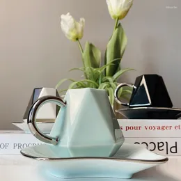 Mugs Ceramic Diamond Cup And Plate Set 100ml Creative Luxury Personality Mug Modern Minimalism Restaurant Coffee