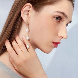 Dangle Earrings Natural Fresh-water Pearl Sterling Silver Long Drop Summer Dainty Earring Pendant Women Jewelry Accessory 2024