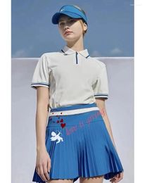 Gym Clothing Spring Women's Golf Round Neck Short Sleeve Top Casual Sports Jersey Classic Pleated Skirt Simple