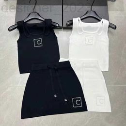 Two Piece Dress Designer Hot Diamond Hollow Vest+Drawstring High Waist Skirt Women's Summer Knit Two Piece Set PJLH