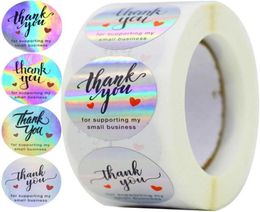 500pcs Rainbow Holo Thank You Stickers 4 Designs Holographic For Supporting My Small Business Gift Labels Wrap22257648218