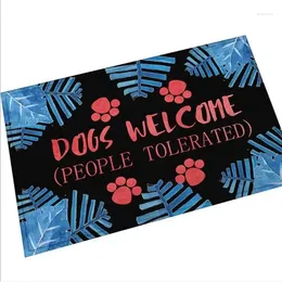 Carpets Funny Floral Dogs Welcome People Tolerated Doormat Stylish Tropical Carpet Floor Puppy Dog Print Rug Door Mats Rubber