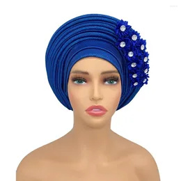 Ethnic Clothing Nigeria Head Ties With Flowers 2024 African Headtie Turban Already Made Auto Gele Women Wraps For Wedding Party