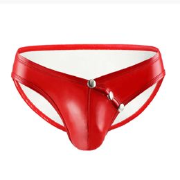 Mens Lingerie Short Pants For Sex Soft Latex Low Waist Brief Leather Underpants Bulge Pouch Sexy Bottom Underwear Catsuit Costumes