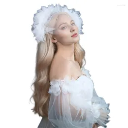 Party Supplies Studded Hair Hoop Flower Headscarf Bridal Wedding Veil Head Covering Scarf White