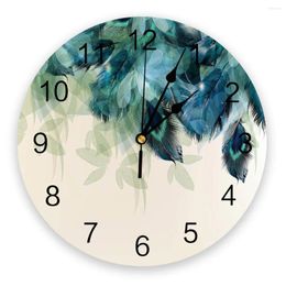 Wall Clocks Peacock Feathers Green Living Room Clock Round Home Bedroom Kitchen Decoration Silent