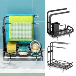 Kitchen Storage Automatic Drainage Sink Rack Dishcloth Holder Carbon Steel Wash Basin Soap Sponge Bathroom Shampoo