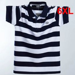 Color Contrast Stripe Polo Shirt Men Big Size 6XL Short Sleeve Shirts Cotton Summer Breathable Tops Plus 240507