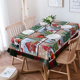 Table Cloth Christmas Snowman Dwarf Truck Santa Claus Rectangle Tablecloth Festival Party Navidad Decoration Waterproof Round Cover