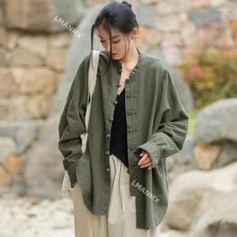 Stage Wear 2024 Women Chinese Traditional Tang Suit Linen Zen Hanfu Cardigan Ladies Tai Chi Tops Vintage Cotton Femal Clothing