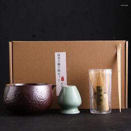 Teaware Sets 4pcs Japanese Matcha Tea Set Bamboo Brush Ceramic Bowl Composition Chinese Traditional Handmade Tools Holiday Gifts