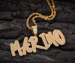 AZ Custom Name Letters Necklaces Mens Fashion Hip Hop Jewellery Iced Out Gold Initial Letter Pendant Necklace7889423