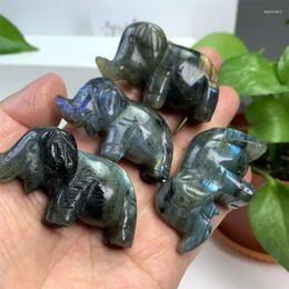 Decorative Figurines 5CM Natural Labradorite Elephant Crystal Quartz Hand Carved Mini Animal Cute Home Decor Children Christmas Gift 1pcs