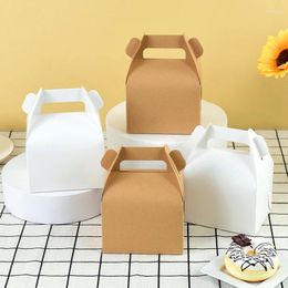 Gift Wrap 5pcs Kraft Paper Cake Box White Portable Boxes With Handle Food Dessert Candy Packaging Bag Wedding Birthday Party Supplies