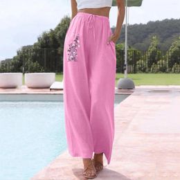 Women's Pants Beach Pool Bather Cropped Slanted Pocket High Waist A-Shaped Wide Leg Pure Colour Printing Trousers Summer