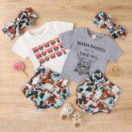 Clothing Sets 3pcs Summer Euro-American Style Boy Animal Print Short Sleeve Top Triangle Shorts And Headdress Set.