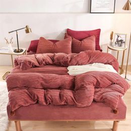 Bedding Sets Four-piece Household Plush Set Thick Warm Double-sided Fleece Crystal