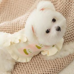 Dog Apparel Teddy Jacquard Ear Edge Flying Sleeve Sweater Autumn And Winter Warm Clothing Puppy Knit Cat Cardigans Pet Clothes