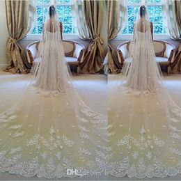 New Arrival Cheap Lace Appliques Bridal Veils Luxury Long Custom Made White Ivory High Quality Wedding Veils 3 M And 5M Wedding Accesso 259a