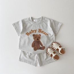 Clothing Sets 2024 Summer Infant Baby Boy Cartoon 3D Bear Printed Pattern Casual Short Sleeve Tops Toddler Girl Breathable Shorts 2pcs Set
