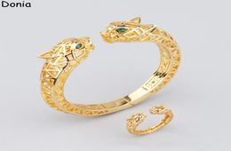 Donia Jewellery luxury bangle European and American fashion exaggerated hollow doubleheaded leopard microset green fritillary desi3770424