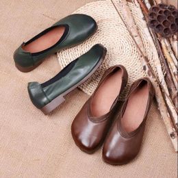 Casual Shoes Handmade Genuine Leather Women Flats Slip-on Loafer Platform Shallow Female Solid Soft Soles Ladies Zapatos De Muje