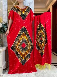 Ethnic Clothing 2023Summer Cotton Dresses With Large Hem Short Slve African Dashiki Embroidery Abaya Caftan Elegant Lady Dubai Femme Robe T240510