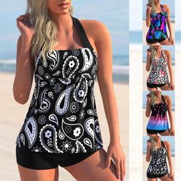 Women's Swimwear Tank Top Quadrangle Pants 2-piece Swimsuit Sparkling Cashew Print Sexy Holiday Beach Dress S-6XL