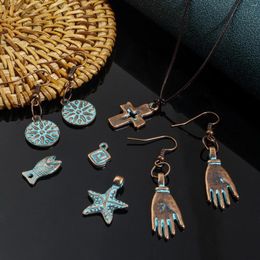 Pendant Necklaces 20PCs Vintage Patina Charms Antique Copper Geometric Leaf Round Fish Metal DIY Making Necklace Earrings Bohemian Jewellery