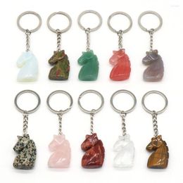 Decorative Figurines Wholesale Fashion Natural Semi-precious Stone Horse-shaped Keychain Men Women Bags For Cars Charm Accessories Ornament