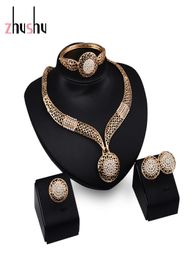 Turkish Jewellery Fashion African Necklace Jewellery Sets Gold Colour Stud Earrings Bracelet Ring Women Wedding Accessories7320684