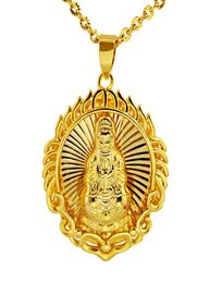 Circle Buddha Pendant Necklace Chain 18k Yellow Gold Filled Buddhist Beliefs Womens Mens Jewelry Gift3615217