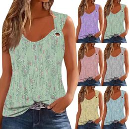 Women's Tanks Tank Top V Neck Basic Printed Casual Flowy Summer Slim-Type Design Sleeveless Deep Side Cut Tops Ropa De Mujer