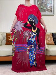 Ethnic Clothing 2023African Womens Summer Dress With Big Scarf Diamond Cotton Abaya Printed Fabric Muslim Femme Maxi Casual Outfit T240510