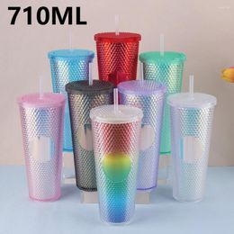 Cups Saucers 710ML Plastic Cup With Straw Large Capacity Reusable - Creative Durian Pattern Drinking Fashioin Cold Lid